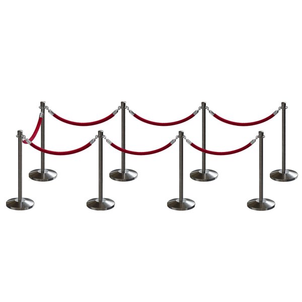 Montour Line Stanchion Post and Rope Kit Sat.Steel, 8 Crown Top 7 Maroon Rope C-Kit-8-SS-CN-7-PVR-MN-PS